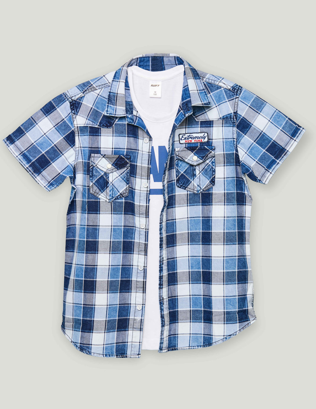 Ruff Indigo Checks Shirt With Tee