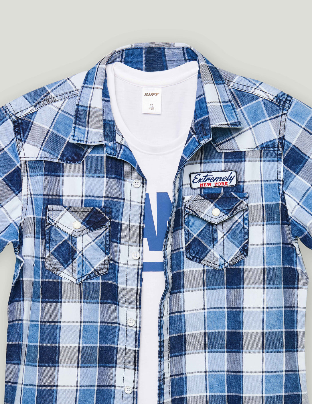 Ruff Indigo Checks Shirt With Tee